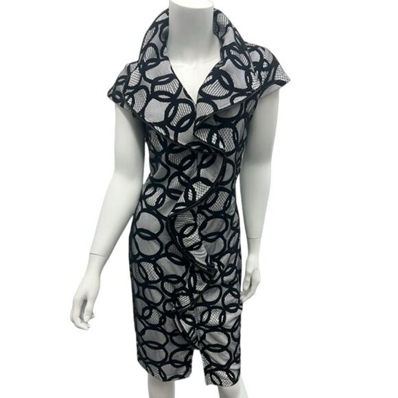 Women's Samuel Dong Dress black white circle Zipper elegant formal casua midi Xs